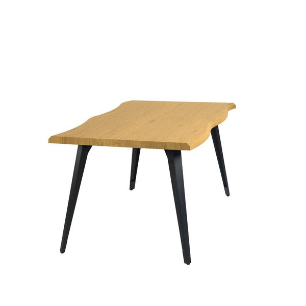 63 Inch Live Edge Dining Table with Natural Wood Slab Top and Steel Base