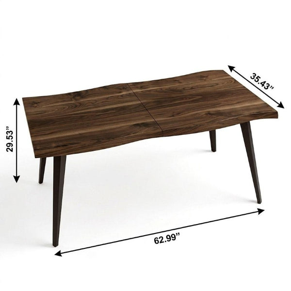 63 Inch Wood and Iron Dining Table Industrial Farmhouse Style Seats Six for Modern Rooms