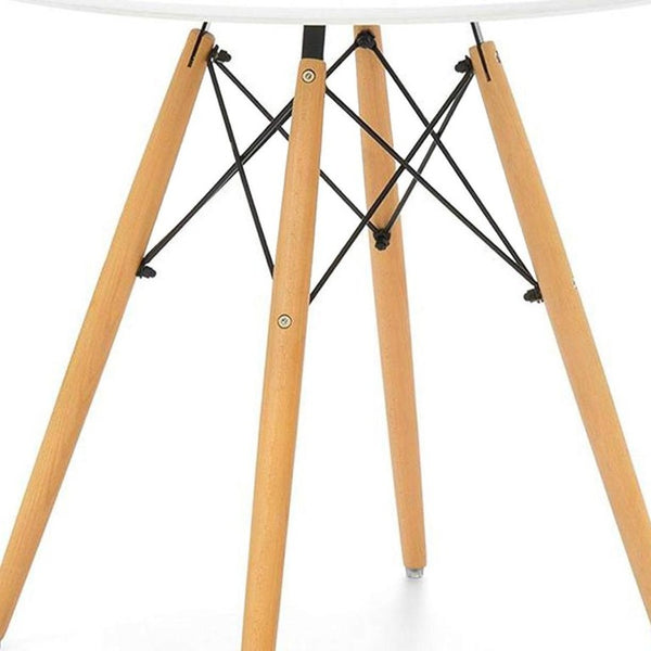 HomeRoots 32 Inch Round Dining Table Solid Wood Top with Steel Base for Small Spaces 762842