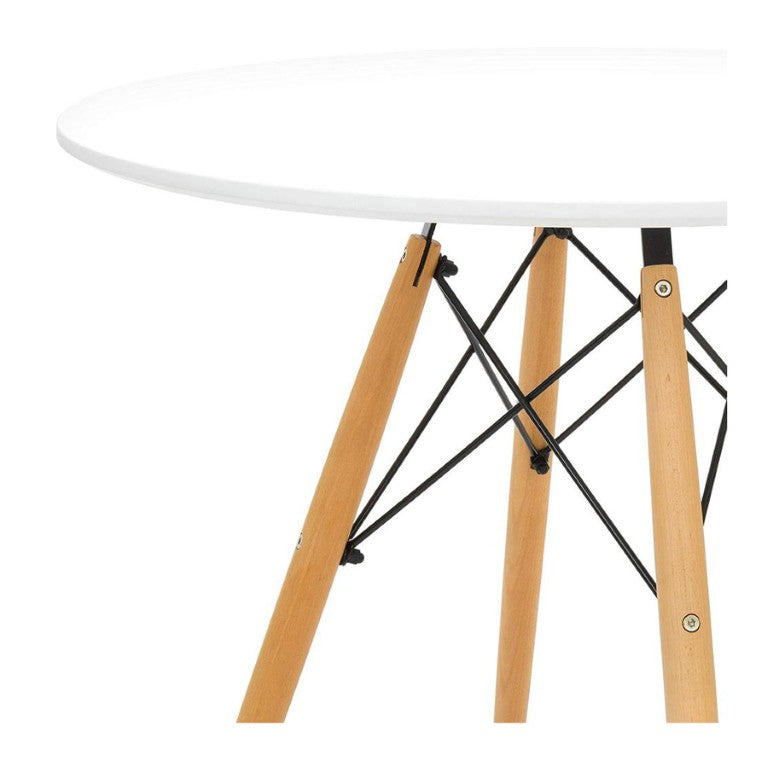 HomeRoots 32 Inch Round Dining Table Solid Wood Top with Steel Base for Small Spaces 762842