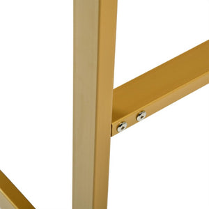 55 Inch Faux Marble Top Dining Table with Gold Iron Sled Base for Modern Rooms