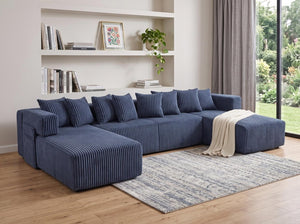 Corduroy U-shaped Sectional Sofa with Built-in Console Accent Pillows for Living Room