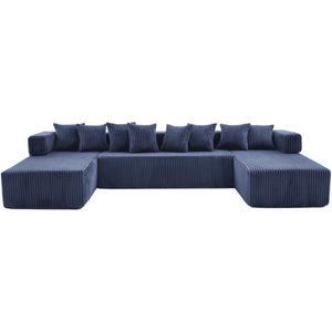 Corduroy U-shaped Sectional Sofa with Built-in Console Accent Pillows for Living Room