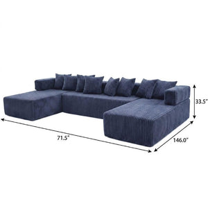 Corduroy U-shaped Sectional Sofa with Built-in Console Accent Pillows for Living Room