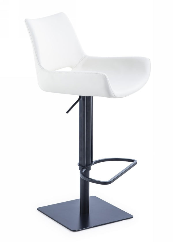 VIG Furniture Niles White Pu Swivel Bar Stool With Pneumatic Lift, Contrast Stitching & Black Square Base (Adjustable) VGHR5364GB