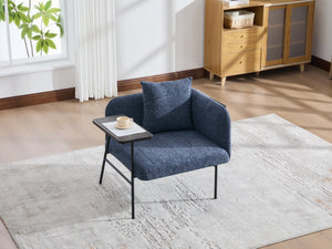 English Elm Leisure Linen Accent Chair with Built-in Side Table Pockets and Lumbar Pillow Modern Navy W395P453310