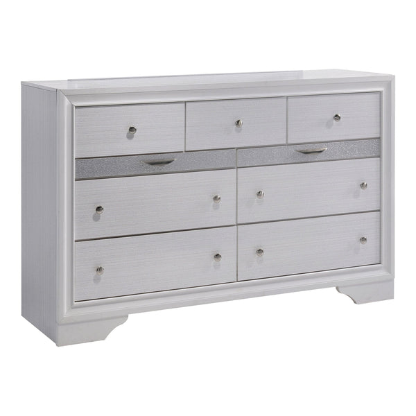English Elm Contemporary Chic Chest with Gold Accents, Acrylic Trim, Metal Bracket Legs and Dust‑Proof Drawers White 67 L x 20 W x 44 H B2741P375934