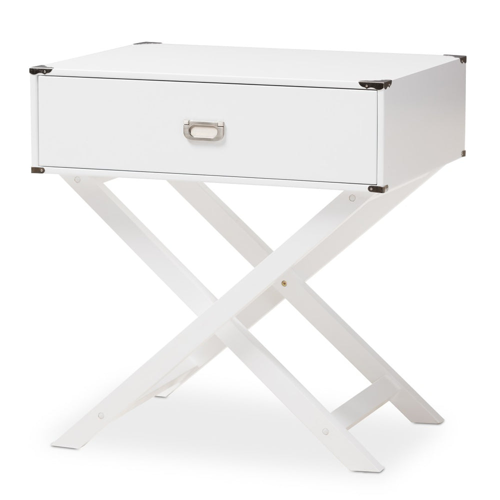 Baxton Studio Baxton Studio Curtice Modern White End Table with Storage Drawer & Open Shelf for Stylish Living Spaces GLD08085/White