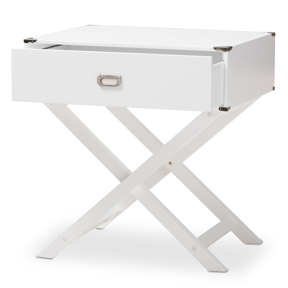 Baxton Studio Baxton Studio Curtice Modern White End Table with Storage Drawer & Open Shelf for Stylish Living Spaces GLD08085/White