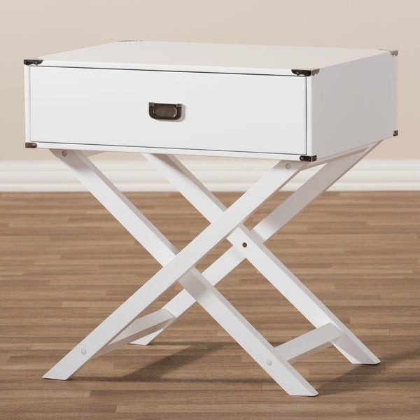 Baxton Studio Baxton Studio Curtice Modern White End Table with Storage Drawer & Open Shelf for Stylish Living Spaces GLD08085/White
