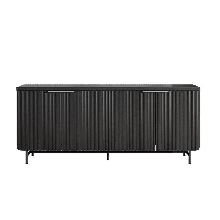 HomeRoots 68 Inch Wood Tv Stand with Enclosed Cabinet Storage Doors for Living Room Decor Black - B 762917