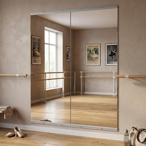 Set of Two Large Frameless Wall Mirrors for Home Gym Fitness Training Spaces