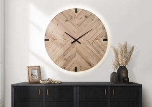 English Elm Clocks, 30 Inch Round Led Backlit Wall Timepiece with Remote Wood Finish Modern Decor Brown B2710P461742