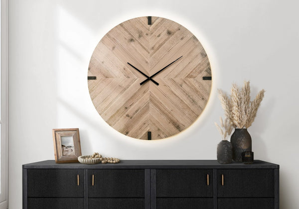 English Elm Clocks, 30 Inch Round Led Backlit Wall Timepiece with Remote Wood Finish Modern Decor Brown B2710P461742