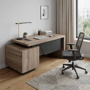 71 Inch Walnut Finished Pedestal Office Desk with Two Storage Drawers for Executives