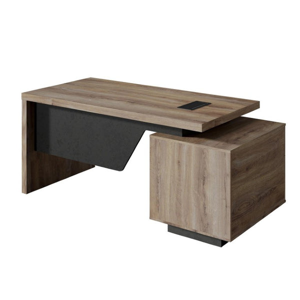 HomeRoots 71 Inch Walnut Finished Pedestal Office Desk with Two Storage Drawers for Executives 762928