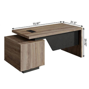 71 Inch Walnut Finished Pedestal Office Desk with Two Storage Drawers for Executives