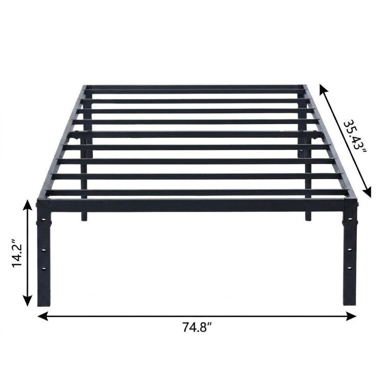 Black Steel Twin Bed Frame Sturdy Metal Platform for Modern Bedroom Decor