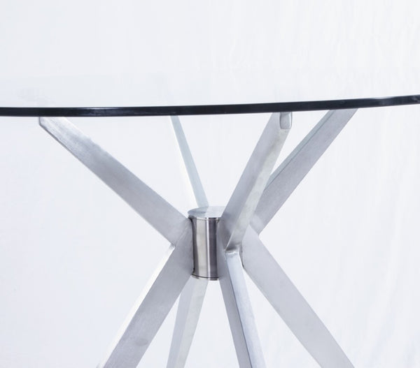 VIG Furniture Dallas Sleek Round Glass Dining Table With Brushed Stainless Crisscross Base — Seats 4, Modern Chic VGHR7038-BSS