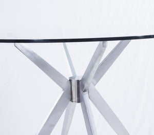 VIG Furniture Dallas Sleek Round Glass Dining Table With Brushed Stainless Crisscross Base — Seats 4, Modern Chic VGHR7038-BSS