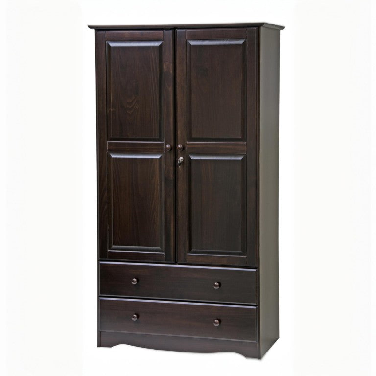 HomeRoots 72 Inch Solid Wood Combo Dresser with Double Doors and Drawers in Rich Dark Brown 762951