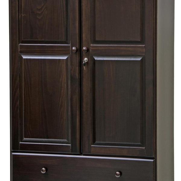 72 Inch Solid Wood Combo Dresser with Double Doors and Drawers in Rich Dark Brown