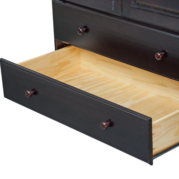 72 Inch Solid Wood Combo Dresser with Double Doors and Drawers in Rich Dark Brown