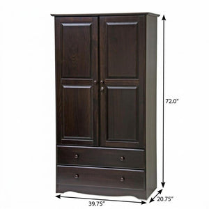 72 Inch Solid Wood Combo Dresser with Double Doors and Drawers in Rich Dark Brown