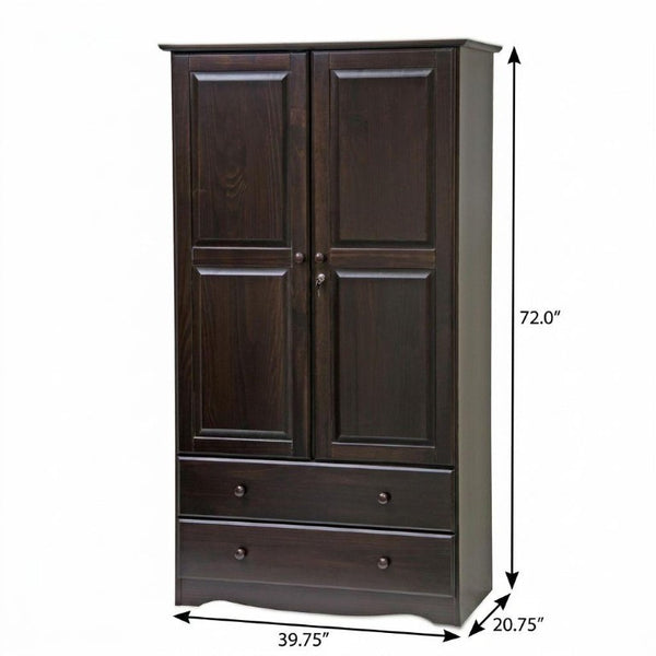 72 Inch Solid Wood Combo Dresser with Double Doors and Drawers in Rich Dark Brown