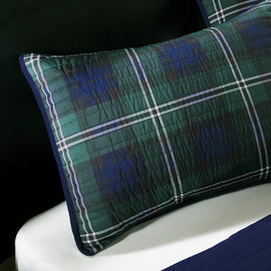 JLA Home Mi Zone - Reversible quilt set with plaid face and solid reverse, pre-washed cotton fill, antimicrobial finish, cabin-inspired style 90 L x 86 W x 0.25H MZ80-294