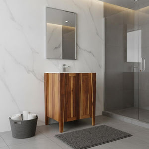 24 Inch Solid Wood Bathroom Vanity with Double Doors Light Brown Freestanding Design