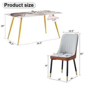 English Elm Table Set: Modern Minimalist Dining Table With Imitation Marble Top & 6 Pu Chairs For Stylish Comfort W1151S01679-GIGA