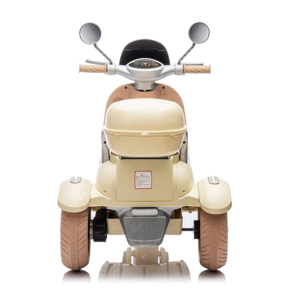 English Elm 12v Dual Motor Two Seater Kids Electric Ride on Motorcycle with Bluetooth Led and Trunk Beige W1578P268011