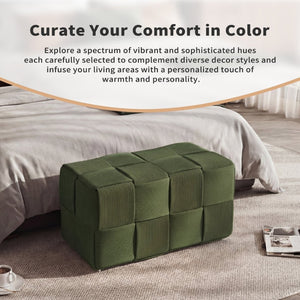 English Elm Ottoman Square Corduroy Upholstered Footrest with Ribbed Texture for Living Room Seating Green W3851P453270