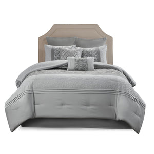 English Elm Embroidered 8-Piece Comforter Set In Serene Grey For King Beds – Cozy Microfiber With Elegant Accents B03594922