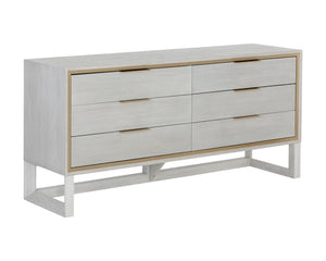 Sunpan Cordoba Dresser - Rustic Oak Elegance with Six Drawers, Pearl River Grey Finish & Gold Hardware