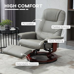 English Elm HOMCOM Gray Faux Leather Manual Recliner with Swivel Wood Base, 145° Recline, Padded Armrest and Footrest W2225P173862