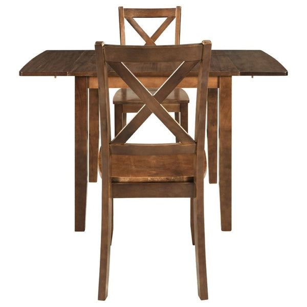 English Elm Topmax Drop Leaf Wood Breakfast Nook Table Set with X Back Chairs for Two Walnut N717S000164D