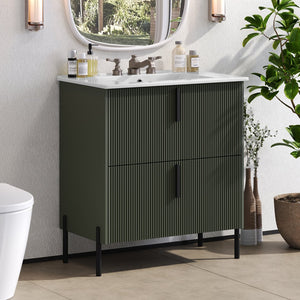 English Elm Christopher Knight Home® - 30" Fluted Bathroom Vanity With Ceramic Sink, Soft-Close Drawers & Elevated Legs For Modern Style N817P295761G