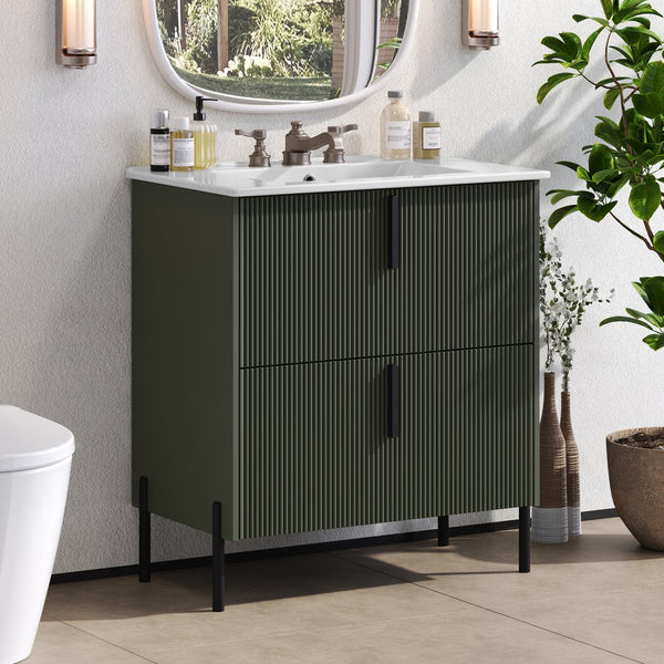 English Elm Christopher Knight Home® - 30" Fluted Bathroom Vanity With Ceramic Sink, Soft-Close Drawers & Elevated Legs For Modern Style N817P295761G