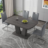 5-Piece Dining Table Set for 4-6 with Faux Wood Top, Modern MDF Base & 4 PU Leather Chairs