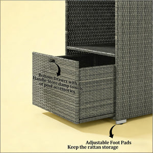 English Elm Outdoor Wicker Towel Rack Two Shelf Pe Rattan Poolside Storage for Patio or Bath Dark Gray T3971P486652
