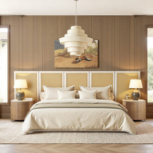 English Elm Jennifer Taylor Home - Capri Upholstered Extended Headboard Cane Platform Bed in Antique White Polyester, Coastal Chic B2719P385740