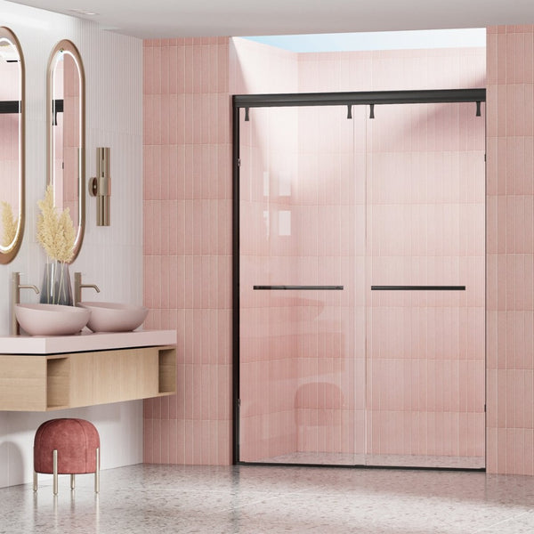English Elm 44 to 48 Inch Semi Frameless Double Sliding Shower Door with Clear Tempered Safety Glass Matte Black W1920P228045