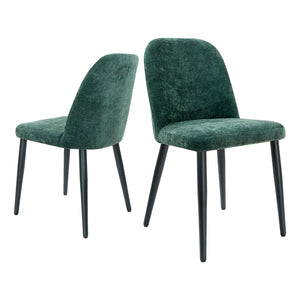 English Elm Dark Forest Green Chenille Armless Dining Chairs Set of 2 with Sleek Metal Legs T3967P423825