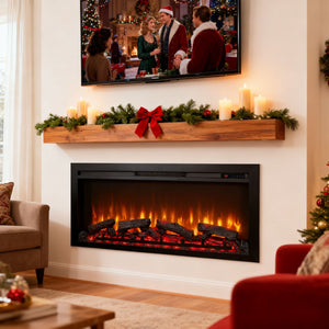 English Elm 44 Inch Recessed Electric Fireplace with Led Flame Heater and Remote for Living Rooms W1769P171420