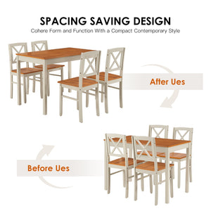 English Elm 5-piece Solid Rubberwood Dining Set Seats Four with Space Saving Design for Apartments W2896P419919