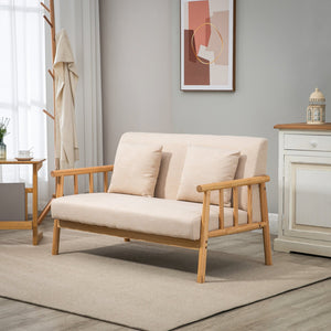 English Elm HOMCOM 48" Two-Seater Loveseat Sofa for Small Spaces — Linen-Feel Upholstery, Wood Legs, Beige W2225P217482