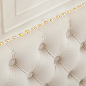 English Elm Velvet Mid-Century Double Dining Loveseat Bench with Hand-Tufted Buttons, Wingback Comfort, Luxe Seating Beige W1143P362522