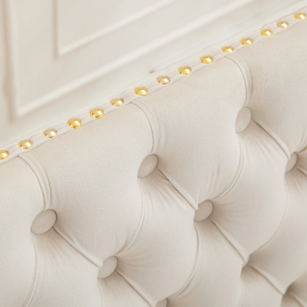 English Elm Velvet Mid-Century Double Dining Loveseat Bench with Hand-Tufted Buttons, Wingback Comfort, Luxe Seating Beige W1143P362522